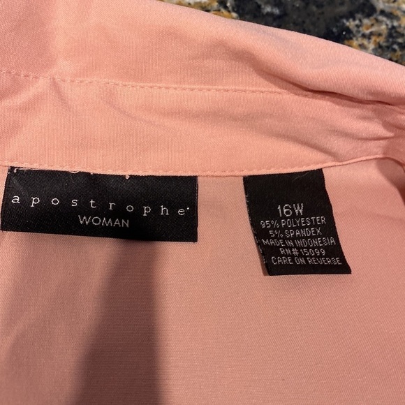 J Apostrophe stretch solid orange 3/4 sleeve button front plus size blouse 16W - Picture 3 of 3